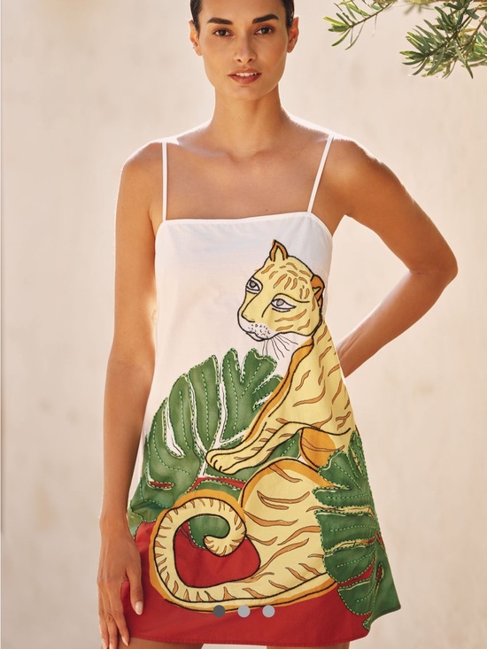 Anthropologie Dresses & Skirts - Anthropologie Mini Dress with Yellow Tiger & Green Leaves and intricate beading